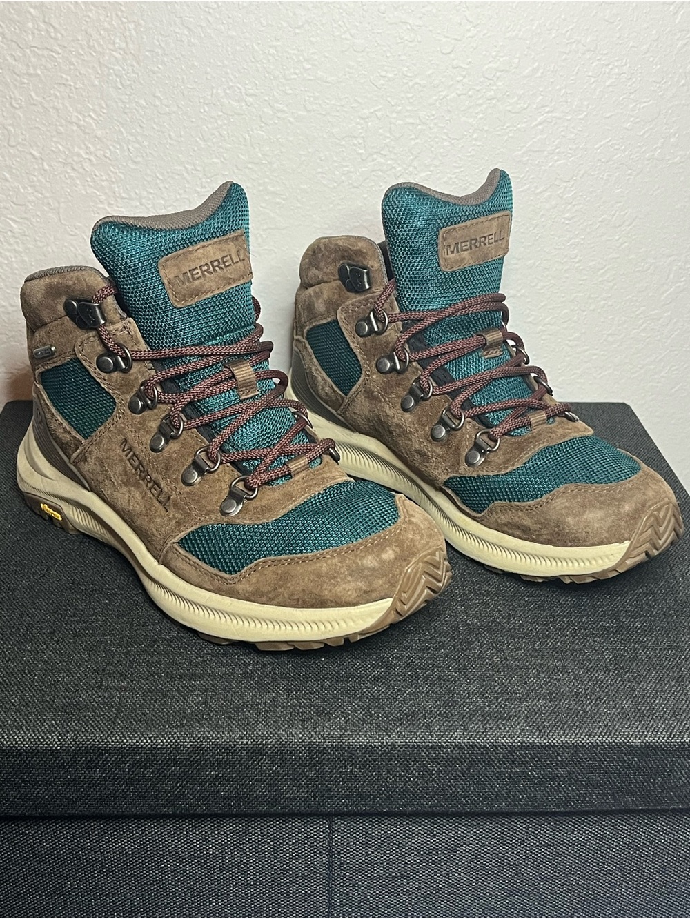 Merrell Brown Suede and Teal Mesh Trail Boots